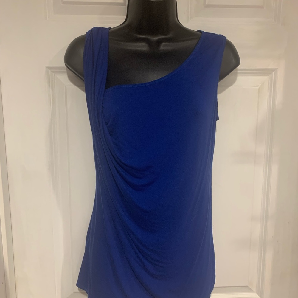Asymmetrical royal blue top.